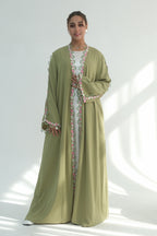 Aisha Floral Lace Trim Open Abaya