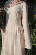 Zoe Draped Shoulder Textured Abaya-Apricot