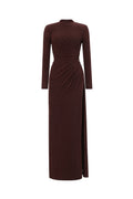 Ivy Elegant Contour Long Sleeve Gathered Knit Maxi Dress	