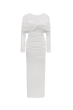 Ingrid Elegant Contour Ruched Mesh Layered Knit Maxi Dress	