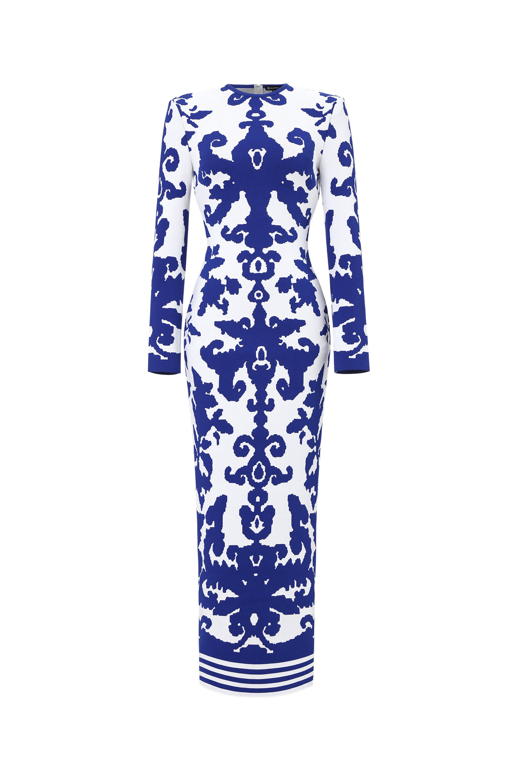 Round Neck Long Sleeve Jacquard Bandage Maxi Dress	
