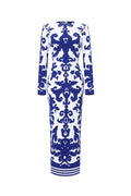 Round Neck Long Sleeve Jacquard Bandage Maxi Dress	