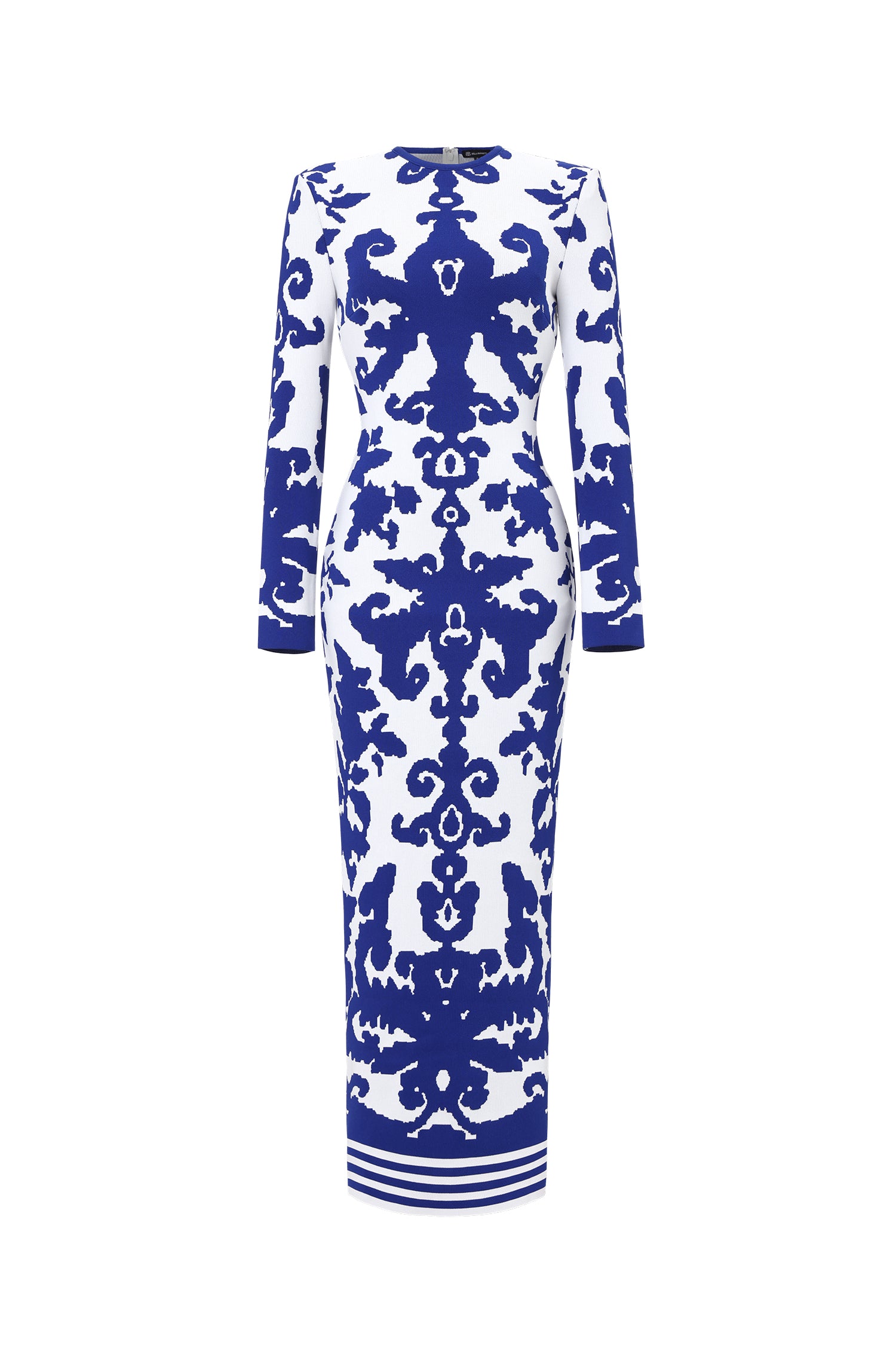Round Neck Long Sleeve Jacquard Bandage Maxi Dress	