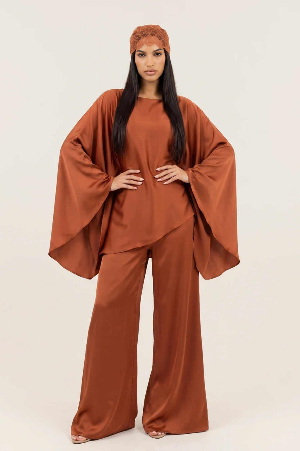 Sarah Cape Sleeve Pant Set-Orange