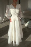 Isabella V-Neck Embroidered Peplum Maxi Dress