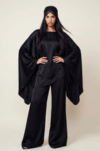 Sarah Cape Sleeve Pant Set-Black