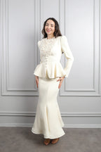 Mary Applique Peplum Skirt Set-White
