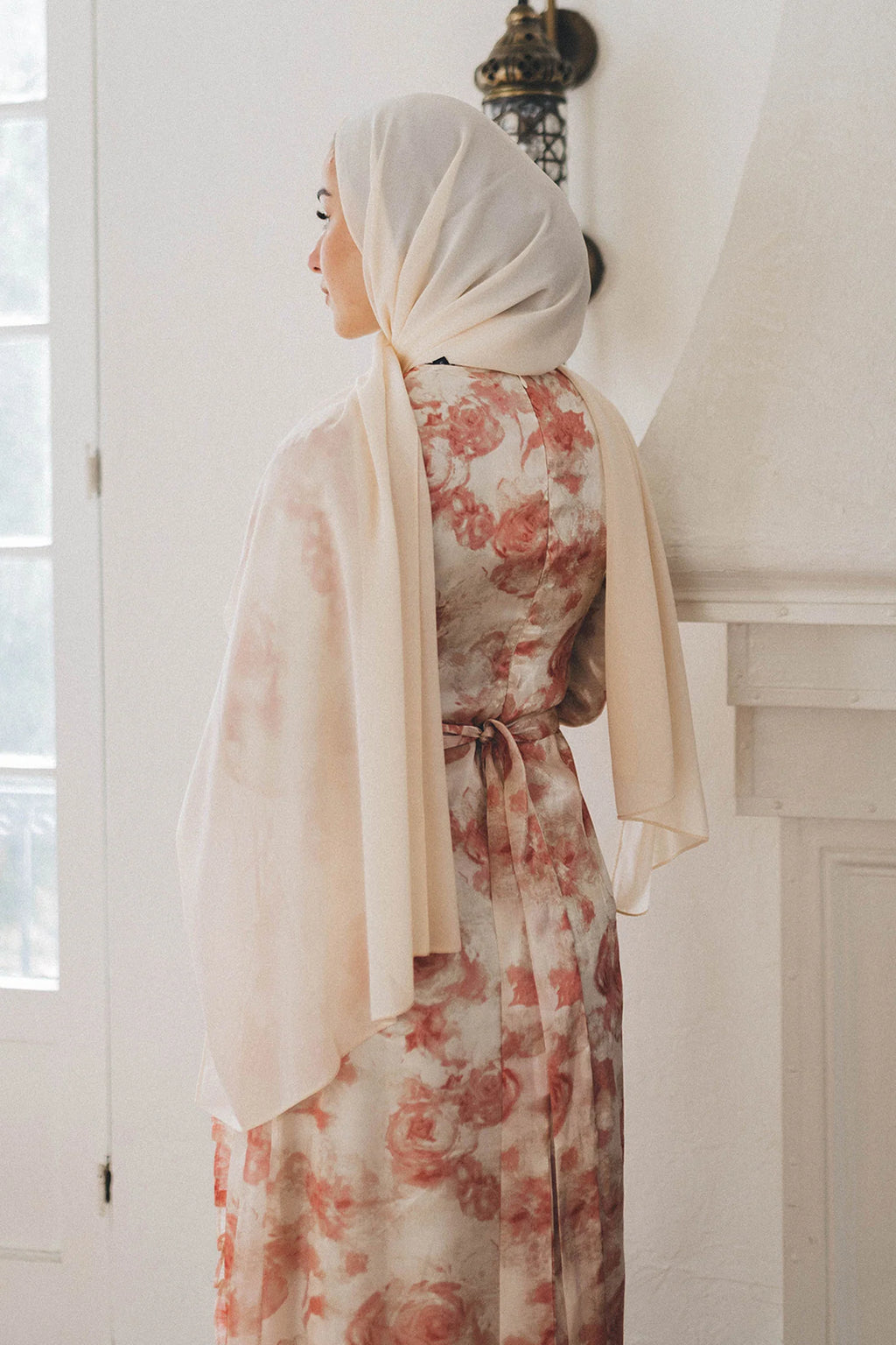 Salma Asymmetric Ruffle-Trim Floral Maxi-Pink