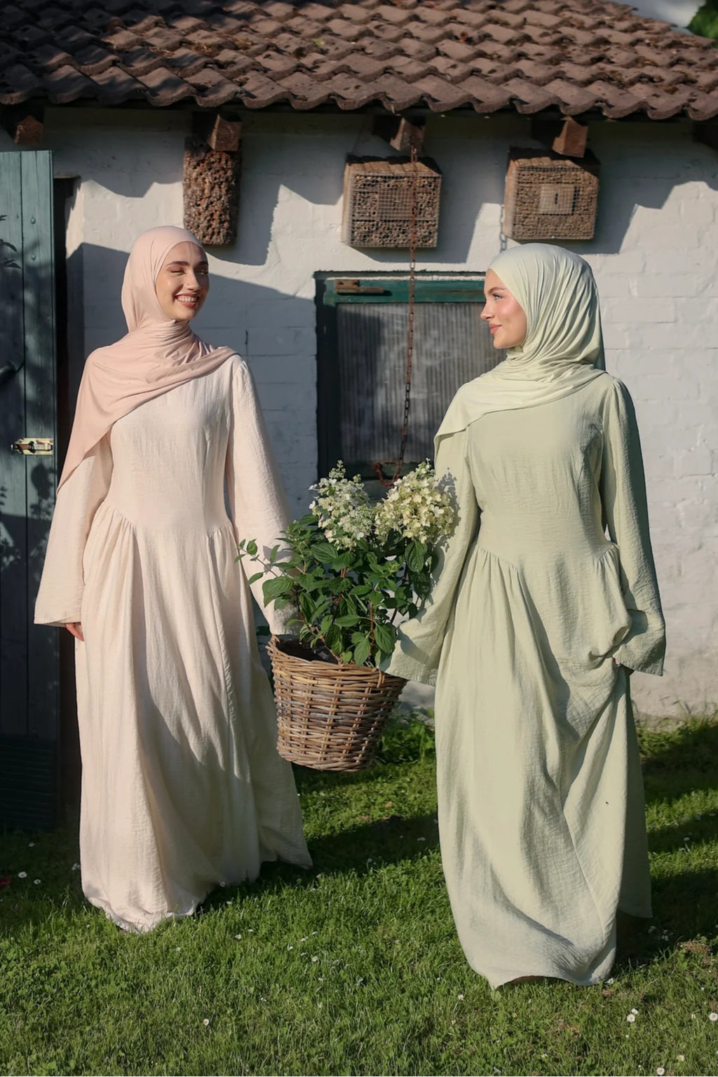 Zoe Draped Shoulder Textured Abaya-Apricot