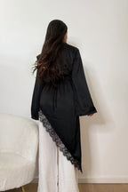 Lace-Trimmed Asymmetric Satin Modest Tunic-Black