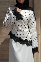 Polka Dot Embroidered Lace Hemline Tunic-White