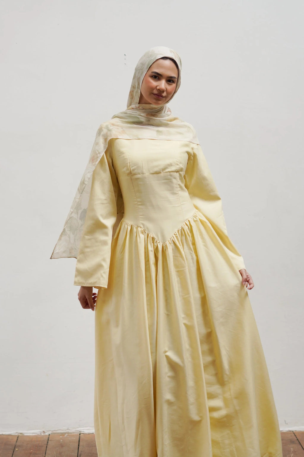 Zora Fitted Flared‑Skirt Modest Dress