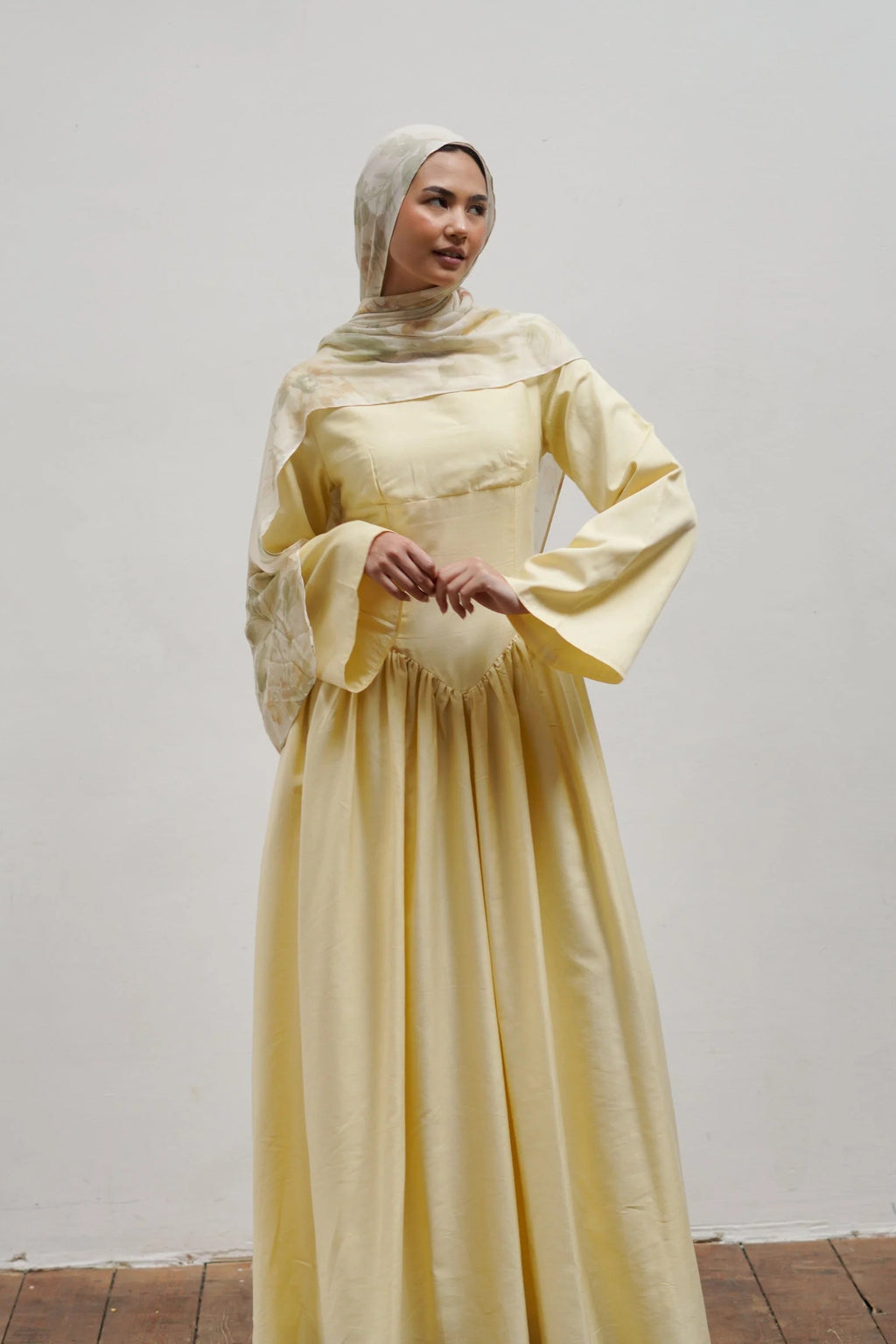 Zora Fitted Flared‑Skirt Modest Dress
