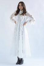Amara Petal Applique Tie Waist Midi-White