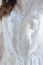 Amara Petal Applique Tie Waist Midi-White