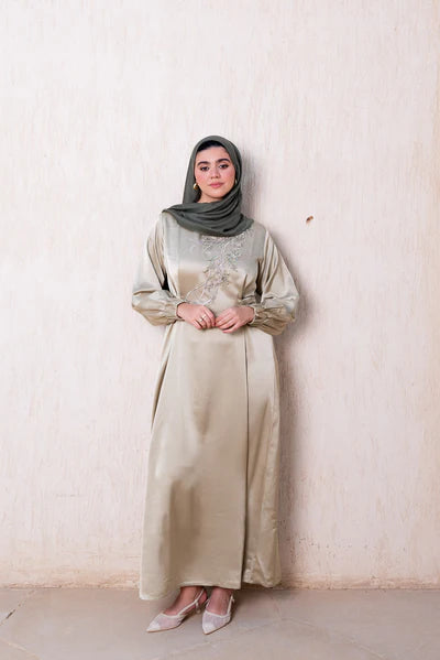 Alia Embroidered Satin Gown