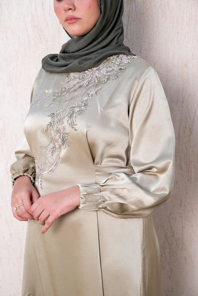 Alia Embroidered Satin Gown