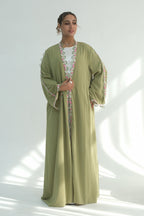 Aisha Floral Lace Trim Open Abaya
