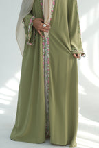 Aisha Floral Lace Trim Open Abaya