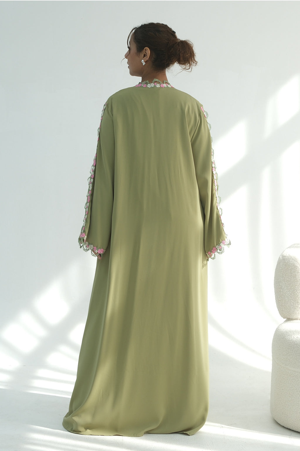 Aisha Floral Lace Trim Open Abaya