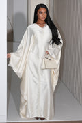Sara Lace Trim Batwing Satin Abaya-Apricot