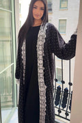Nadia Lace‑Trimmed Polka‑Dot Abaya Set-Black