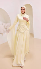 Lina Beaded Cape‑Sleeve Flowy Maxi Dress-Yellow