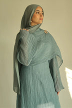 Airy Crinkled Chiffon Modest Dress-Blue