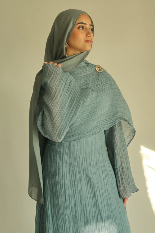 Airy Crinkled Chiffon Modest Dress-Blue