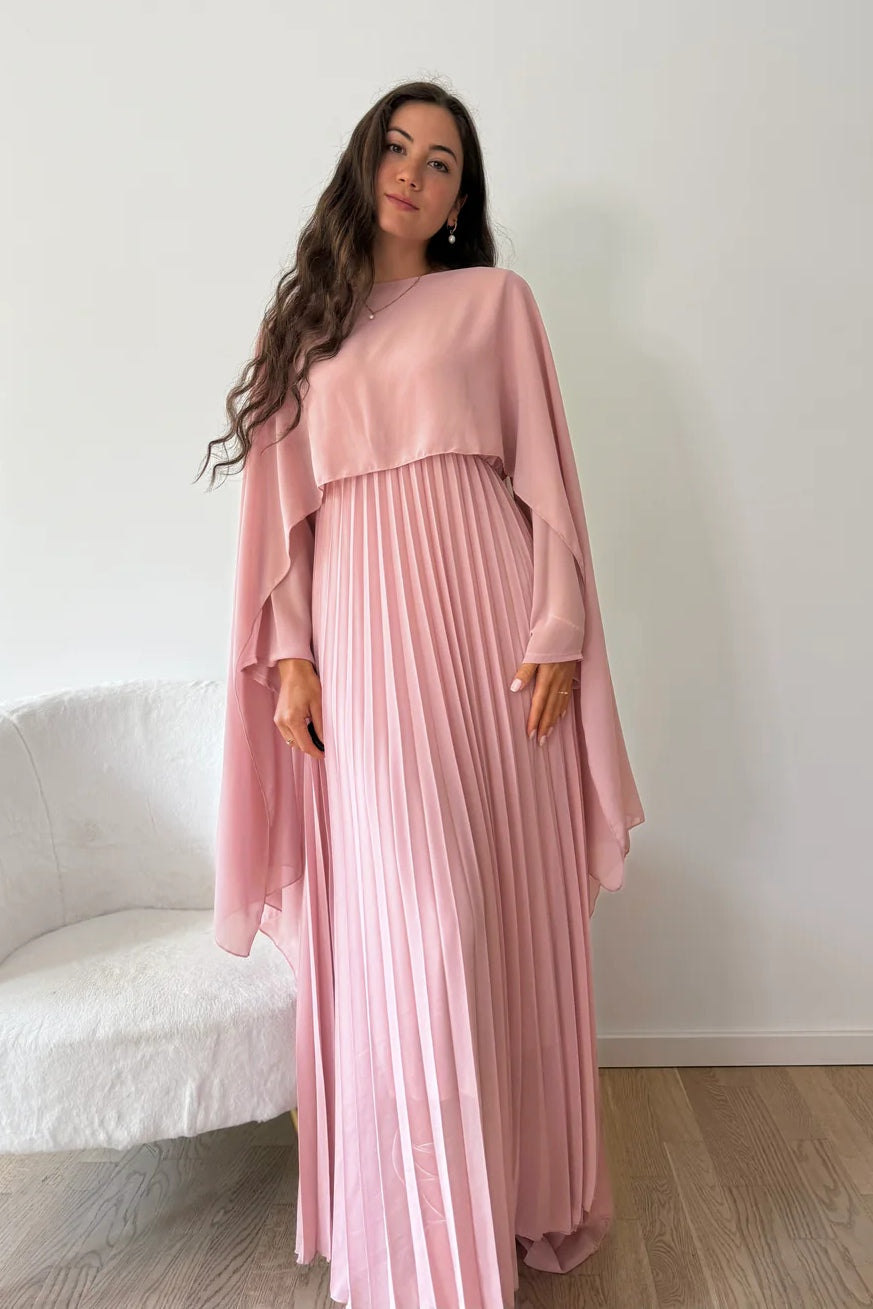 Lina Cape Overlay Pleated Maxi Dress