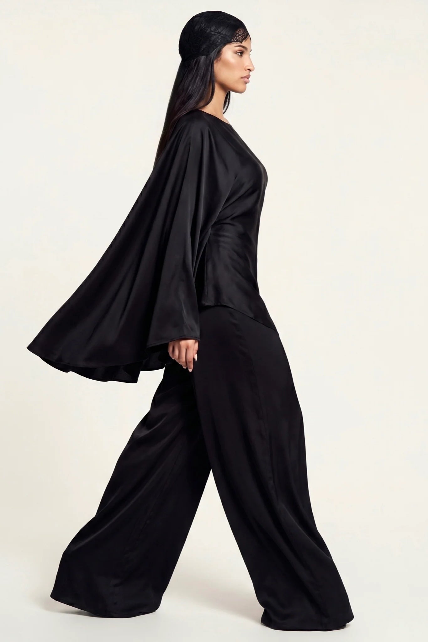 Sarah Cape Sleeve Pant Set-Black