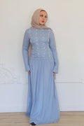 Ayla Floral Vine Embroidered Maxi-Blue