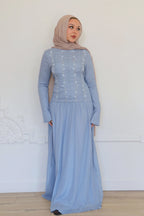 Ayla Floral Vine Embroidered Maxi-Blue