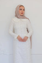 Nour Floral Embroidery Patch-Pocket Dress-White