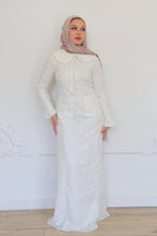 Nour Floral Embroidery Patch-Pocket Dress-White