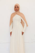 Salima Vertical-Textured Ribbed Gown-Beige