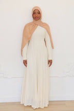 Salima Vertical-Textured Ribbed Gown-Beige