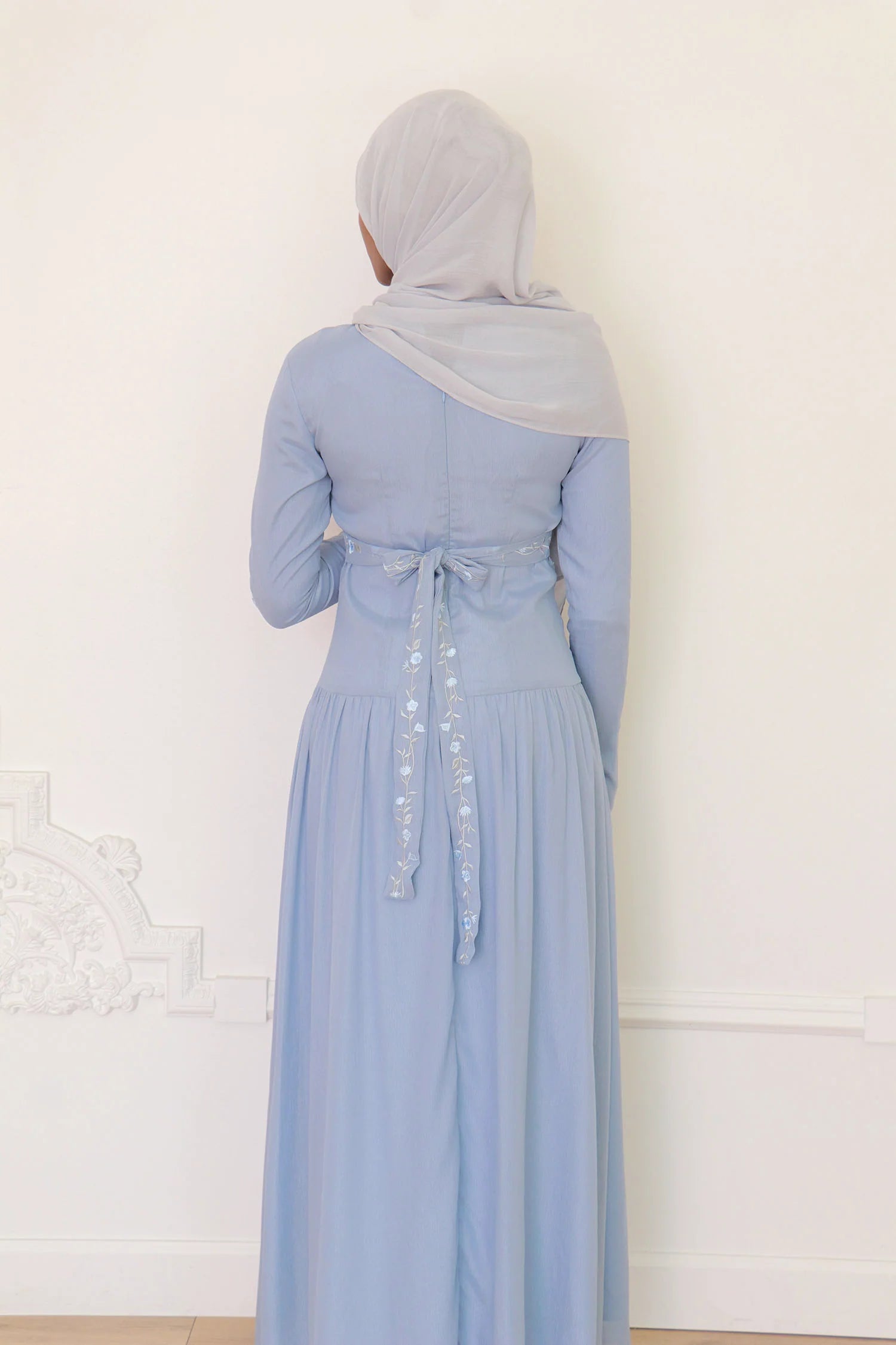 Ayla Floral Vine Embroidered Maxi-Blue