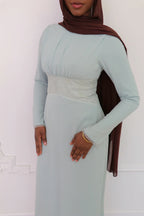 Amina Triangular Lace-Inset Maxi Gown-Blue