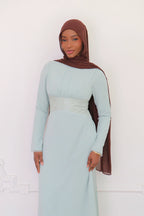 Amina Triangular Lace-Inset Maxi Gown-Blue