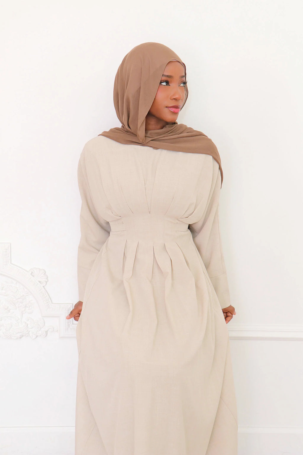 Safiya High-Waist Pleated Maxi-Beige