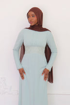 Amina Triangular Lace-Inset Maxi Gown-Blue