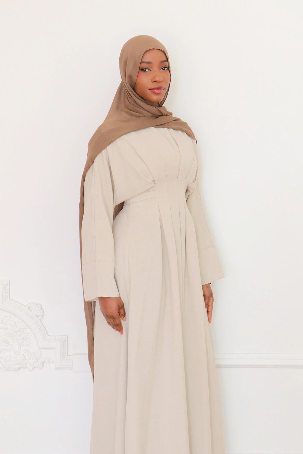 Safiya High-Waist Pleated Maxi-Beige