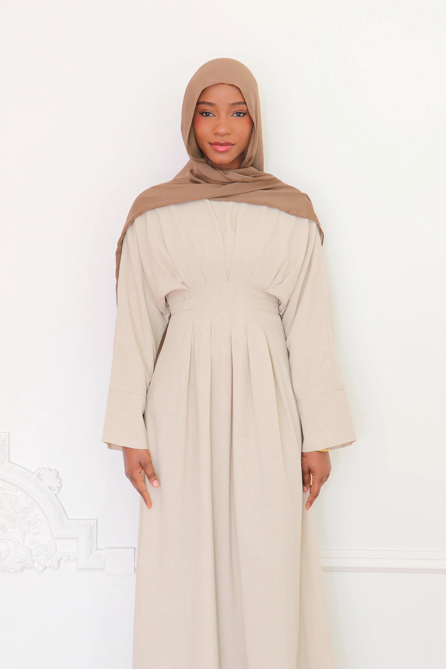 Safiya High-Waist Pleated Maxi-Beige