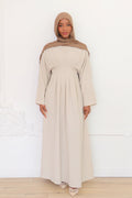 Safiya High-Waist Pleated Maxi-Beige