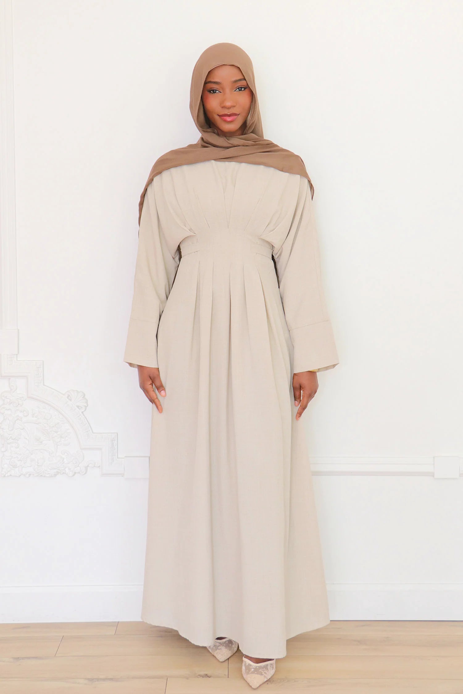 Safiya High-Waist Pleated Maxi-Beige