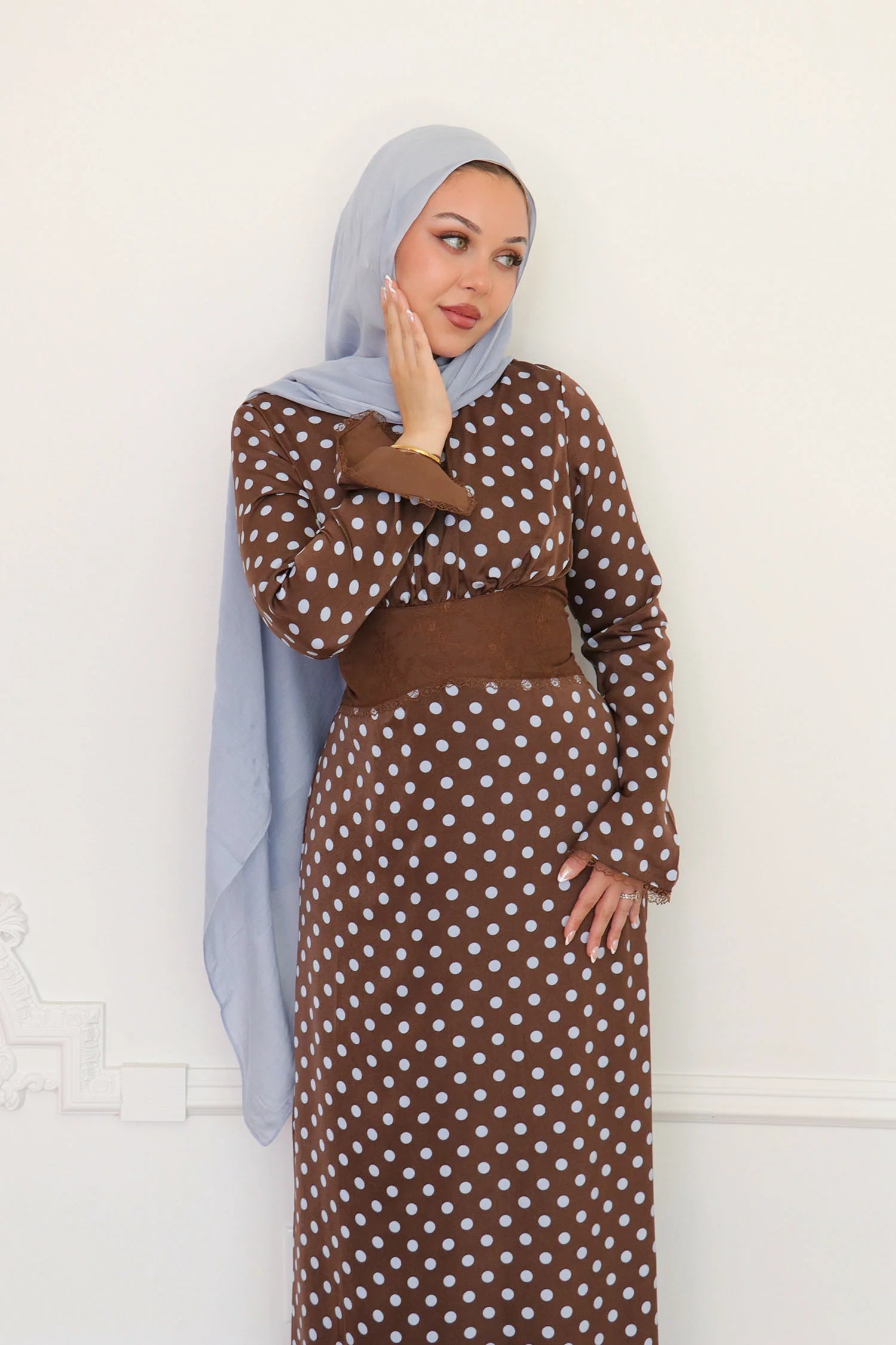 Amira Polka Dot Maxi Dress-Brown