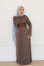 Amira Polka Dot Maxi Dress-Brown