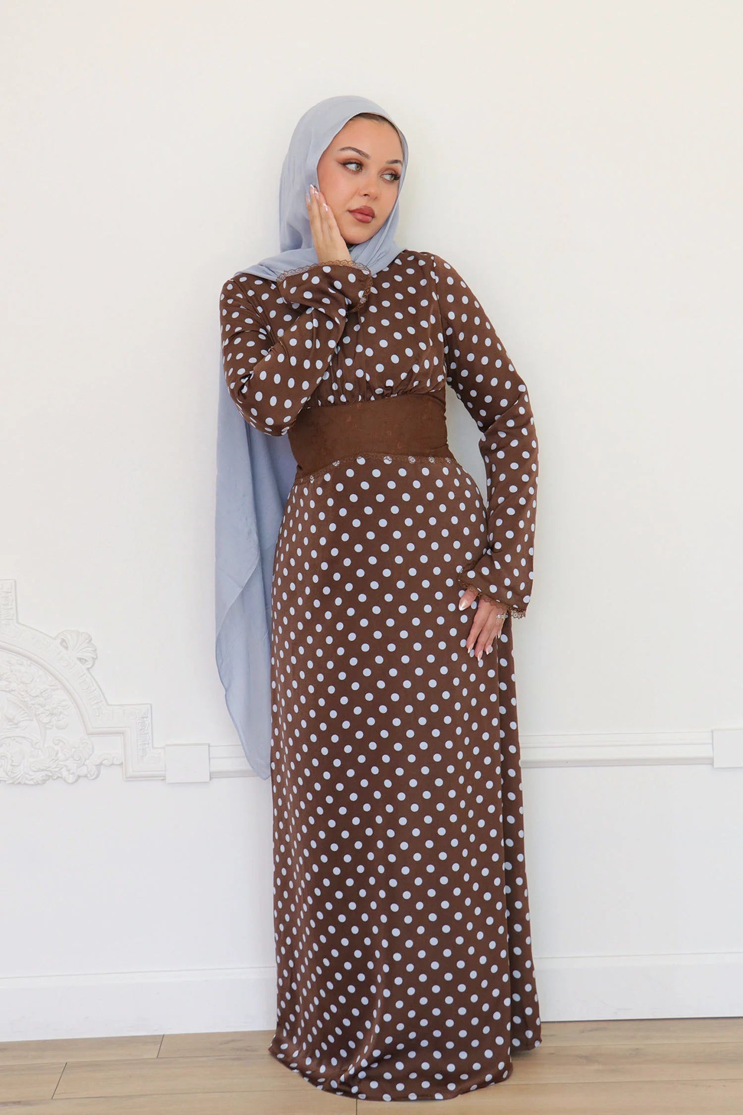 Amira Polka Dot Maxi Dress-Brown