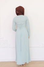 Amina Triangular Lace-Inset Maxi Gown-Blue